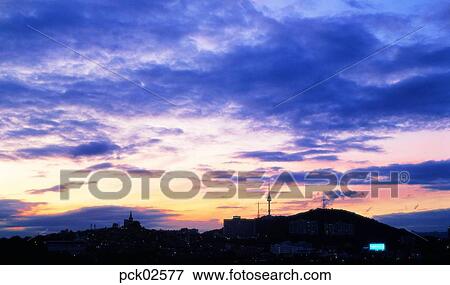 Stock Photo - red sky, sunrise, sunset, cloud, sky, sunset, sundown. Fotosearch