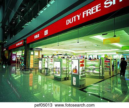 Stock Image - duty-free shop, cosmetics, store, shop, display, goods, commodity. Fotosearch