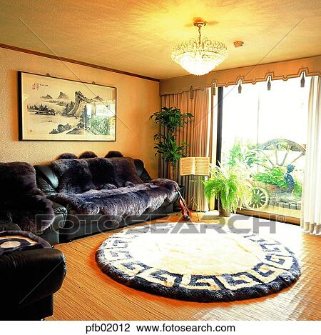 Stock Image - living room, living room interior, apartment house, residence, house, housing, house. Fotosearch