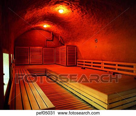 Sauna Zimmer Toilette Badeanstalt Licht Beleuchtung Stuhl Bank Stock Bild Pef Fotosearch