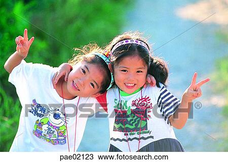 friend, warm-hearted, victory, children, child, kid, girl View Large Photo Image Stock Image - friend, warm-hearted, victory, children, child, kid, girl. Fotosearch
