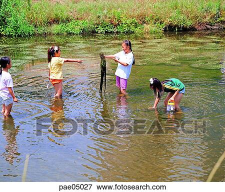Stock Photo - nature studying, nature learning, brook, little stream, ditch, rivers, waterways. Fotosearch