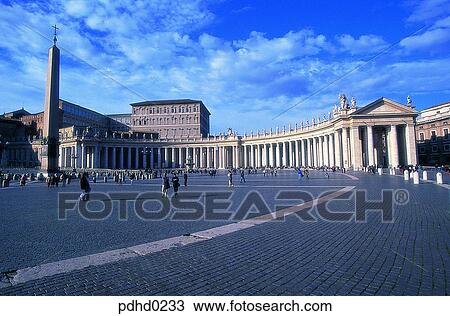 Stock Image - Piazza San Pietro, San Pietro Basilica, Vatican, Rome, plaza, Obelisk, building style. Fotosearch
