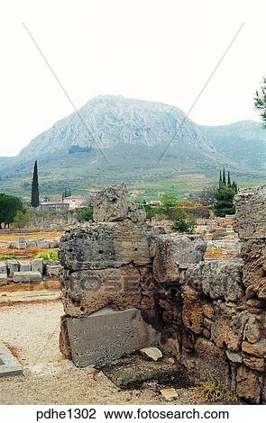 Stock Image - Corinth, Greece, Mediterranean, Mediterranean Sea, shrine, sanctuary, remains. Fotosearch