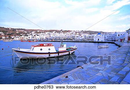 Mikonos, harbor city, cities, dock, harbor, boat, white house View Large Photo Image Stock Image - Mikonos, harbor city, cities, dock, harbor, boat, white house. Fotosearch