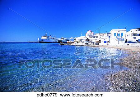 Mikonos, harbor city, cities, dock, harbor, boat, white house View Large Photo Image Stock Photo - Mikonos, harbor city, cities, dock, harbor, boat, white house. Fotosearch