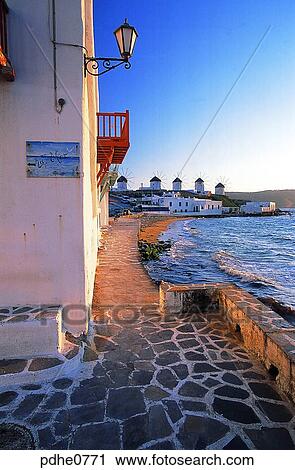 Mikonos, harbor city, cities, windmill, building, construction, house View Large Photo Image Stock Image - Mikonos, harbor city, cities, windmill, building, construction, house. Fotosearch