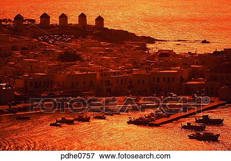 Mikonos, harbor city, cities, windmill, boat, dock, harbor View Large Photo Image Stock Photo - Mikonos, harbor city, cities, windmill, boat, dock, harbor. Fotosearch