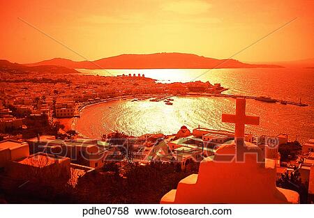 Mikonos, harbor city, cities, windmill, church, Cross, cross View Large Photo Image Stock Photo - Mikonos, harbor city, cities, windmill, church, Cross, cross. Fotosearch