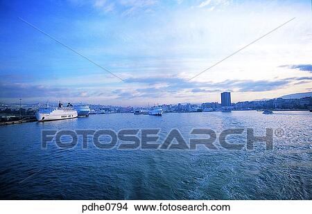 Piraeus, harbor city, cities, passenger boat, passenger ship, marine traffic, marine transport View Large Photo Image Picture - Piraeus, harbor city, cities, passenger boat, passenger ship, marine traffic, marine transport. Fotosearch