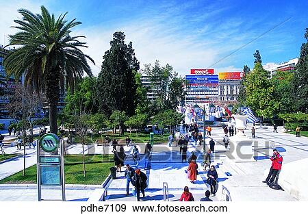 Stock Photo - Sintagmasquare, plaza, square, plaza, coconut palm, coconut tree, hemp palm. Fotosearch