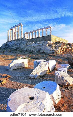 Picture - Sounion, Poseidon shrine, sanctuary, Doric style, architecture style, architecture, style. Fotosearch