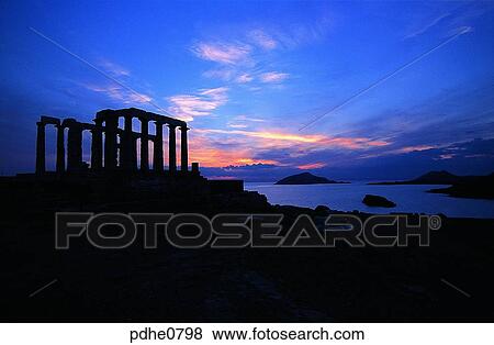 Stock Photo - Sounion, Poseidon shrine, sanctuary, remains, ruins, shrine, sanctuary. Fotosearch