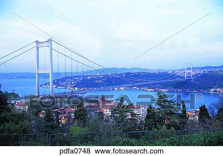 Stock Photo - Istanbul, Bosporos strait, Bosporos Bridge, bridge, architecture, bridge, way. Fotosearch