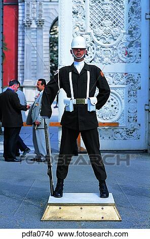 Stock Image - Istanbul, Dolmabahce Palace, palace, empire, imperial, door, guard. Fotosearch