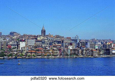 Stock Image - Istanbul, sea, house, housing, city, scenery, scene. Fotosearch
