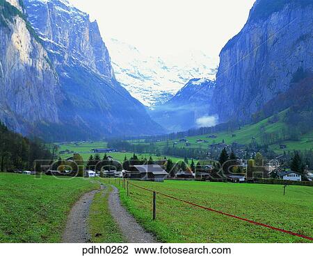 Stock Image - gully, valley, ravine, suburb, suburb district, way, road. Fotosearch