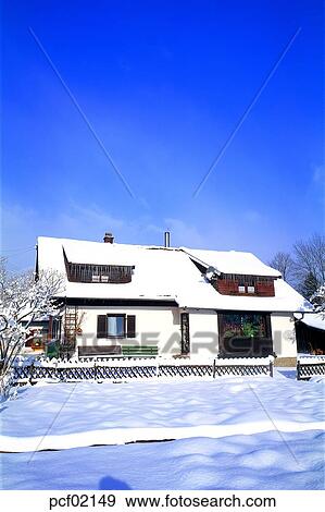 Stock Photo - winter, season, suburb, suburb district, day, snow, Lauterbrunnen. Fotosearch