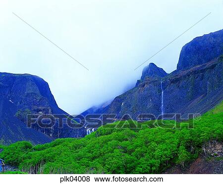 Stock Photo - canyon, gully, mountain stream, day, rock mountain, Mt Baekdu, North Korea. Fotosearch