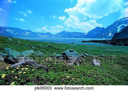 Stock Image - cloud, day, Mt Baekdu, Mt Baekdu crater lake, spring, North Korea. Fotosearch