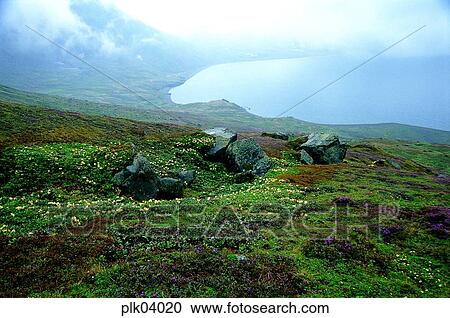 Stock Image - day, Mt Baekdu, Mt Baekdu crater lake, spring, North Korea, mountain. Fotosearch
