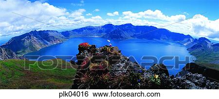 Stock Photograph - day, Mt Baekdu, Mt Baekdu crater lake, spring, outdoor, exterior. Fotosearch