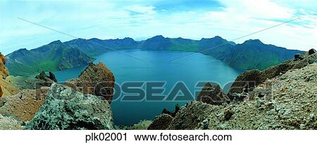 Stock Image - mountain, day, North Korea, Mt Baekdu crater lake, Mt Baekdu, 0569. Fotosearch