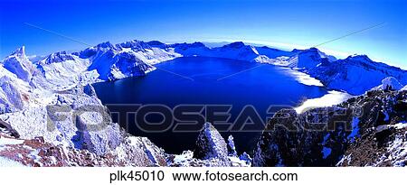 Stock Image - river, winter mountain, day, snow, water, rock, Mt Baekdu. Fotosearch