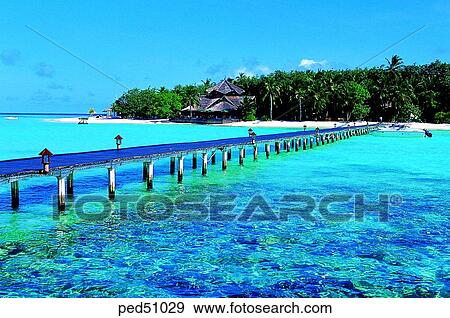 Stock Photo - building, construction, travel place, destination, South Pacific island, day, Maldives. Fotosearch
