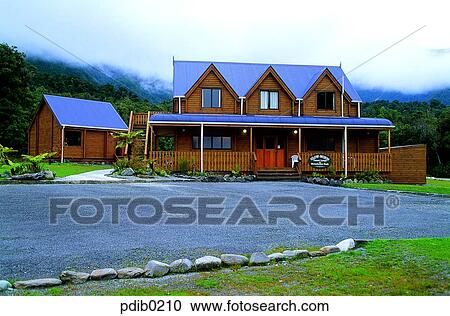 Stock Image - suburb, day, New Zealand, independent house, garden, yard. Fotosearch