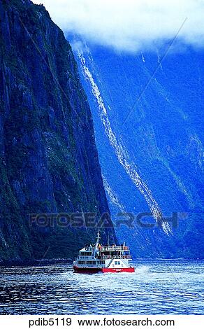 transportation, day, New Zealand, Milford Sound, ship, boat View Large Photo Image Stock Photo - transportation, day, New Zealand, Milford Sound, ship, boat. Fotosearch