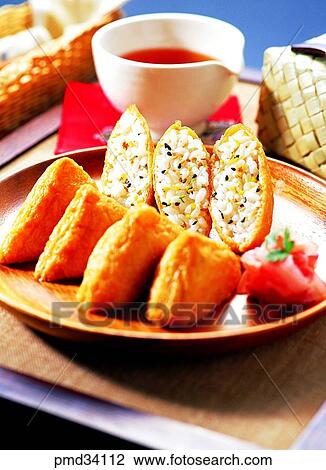 Stock Image - dish, food, fried bean curd, callifornia roll with a fried bean curd, food, meal. Fotosearch