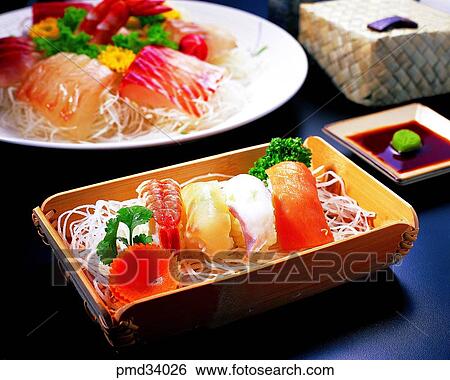Stock Photograph - food, fish callifornia roll, dish, raw regular fish dish, raw fish, all raw fish. Fotosearch