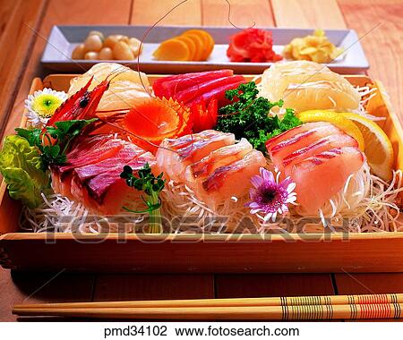 Stock Image - pickled radish, rakkyo, scallion, all raw fish, all raw fish, side dish. Fotosearch