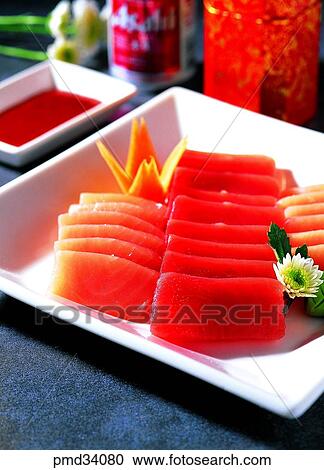 Stock Image - raw fish, dish, food, food, meal, Japanese food. Fotosearch