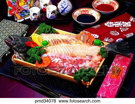 Stock Photo - saysauce, soy, all raw fish, all raw fish, raw fish, relish. Fotosearch