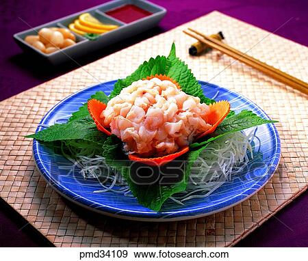 Stock Photo - wooden chopsticks, rakkyo, scallion, side dish, sea eel, conger, raw conger fish. Fotosearch