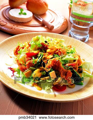 Stock Image - chicken salad, chicken food, chicken dish, Mexican salad, western dish, western food. Fotosearch