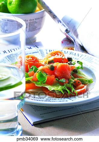 Stock Photo - cold dish and vegetables, food, fish dish, fish food, western dish, western food. Fotosearch