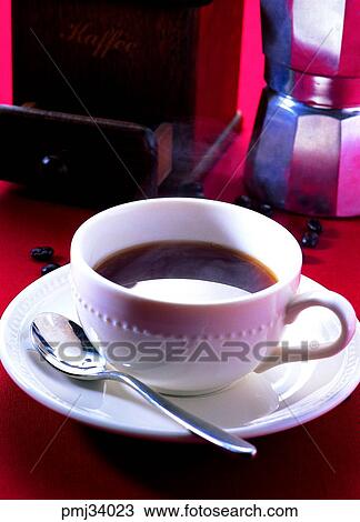 Stock Image - desert, coffee, coffee glass, closeup, tea spoon. Fotosearch