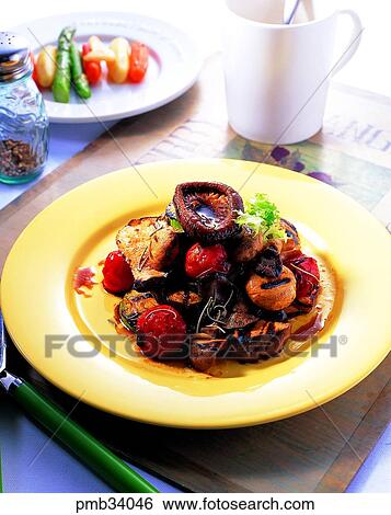grilled mushroom, grilled mushroom with vegetables, mushroom dish, mushroom food, western dish, western food View Large Photo Image Stock Photograph - grilled mushroom, grilled mushroom with vegetables, mushroom dish, mushroom food, western dish, western food. Fotosearch