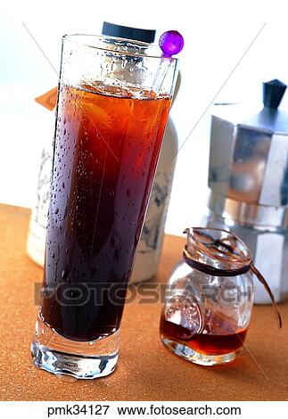Stock Photo - ice coffee, cool, refreshing, indoor, ice coffee, glass. Fotosearch