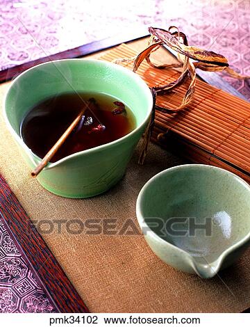 Stock Image - Korean tea, domestic tea, tea cup, ceramic ware, pottery, tea. Fotosearch