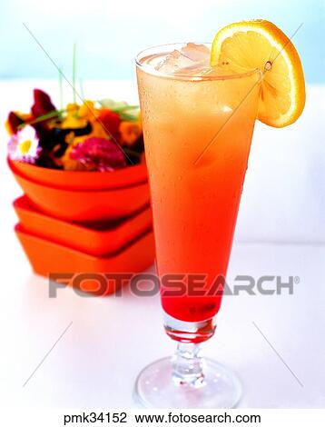 Stock Image - tequila sunrise, lemon slice, drink, wine, liquor, drink bottle. Fotosearch