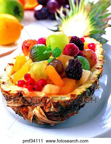 Stock Image - fruit, desert, assorted fruit, berry, mountain berries, indoor. Fotosearch
