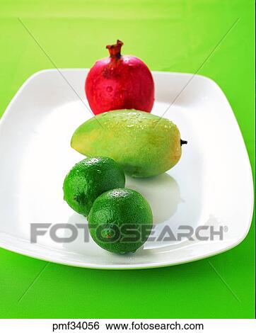 fruit, desert, lime, mango, pomegranate, indoor View Large Photo Image Stock Photograph - fruit, desert, lime, mango, pomegranate, indoor. Fotosearch