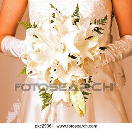 marriage, dress, lily, bouquet, person, bride, body View Large Photo Image Stock Image - marriage, dress, lily, bouquet, person, bride, body. Fotosearch