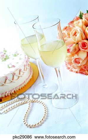 Stock Photograph - marriage, glass, necklace, champagne glass, article, indoor. Fotosearch