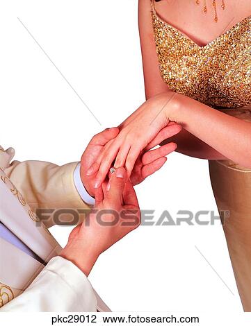 Stock Image - marriage, marriage ring, wedding ceremony, ring, couple, person, hand. Fotosearch