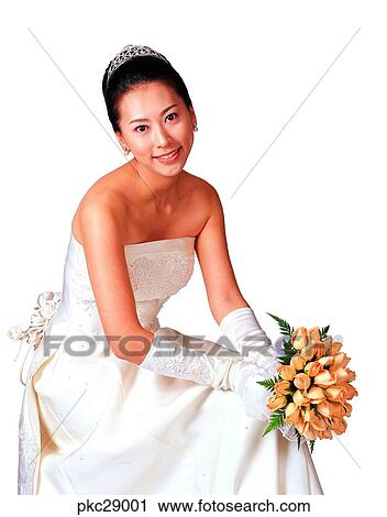 marriage, Oriental, dress, model, smile, bouquet, person View Large Photo Image Stock Image - marriage, Oriental, dress, model, smile, bouquet, person. Fotosearch
